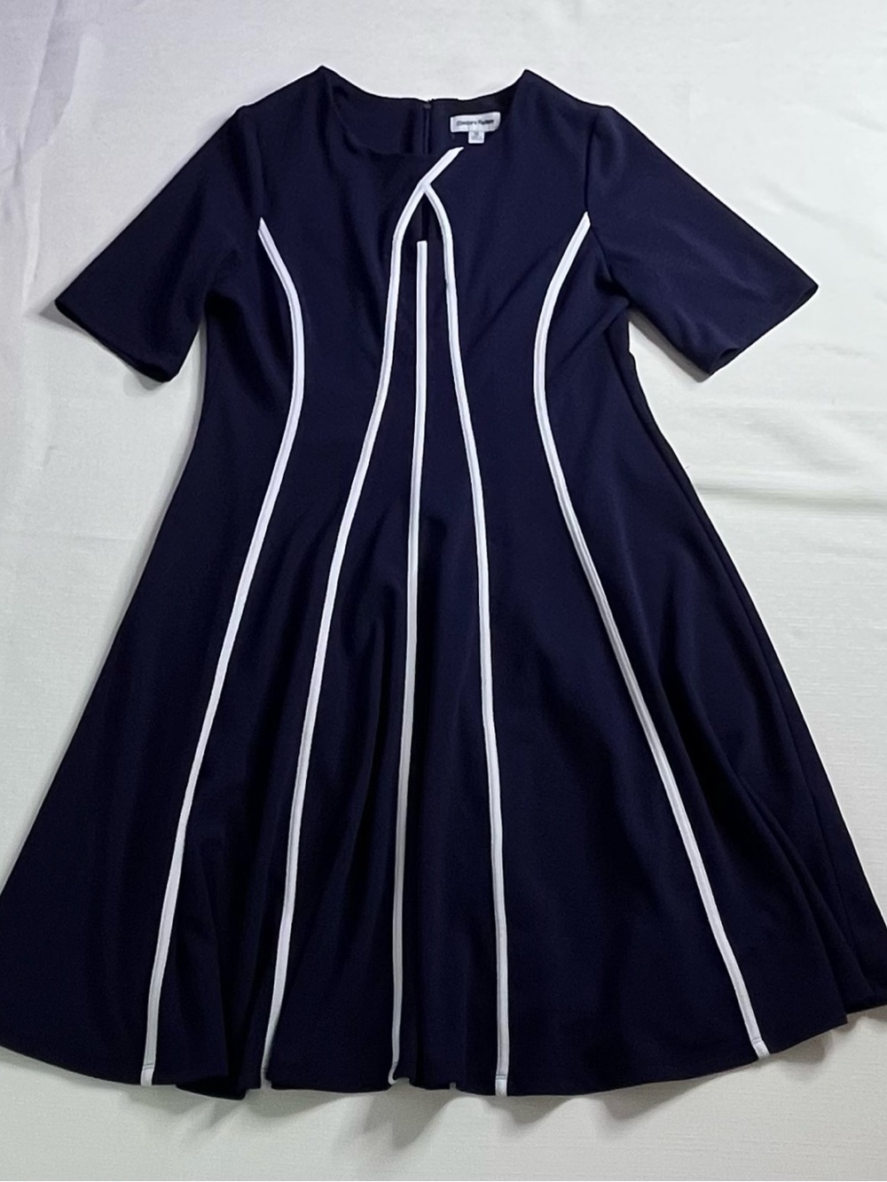 Shelby & Palmer Navy Midi Dress with White Piped Detail